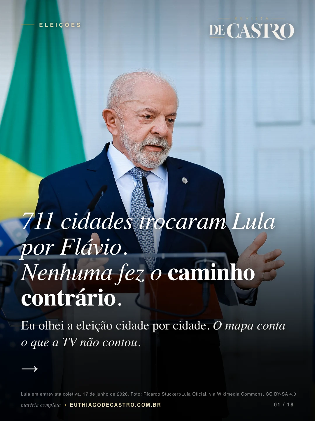 Lula em entrevista coletiva, 17 de junho de 2026. Ricardo Stuckert/Lula Oficial, via Wikimedia Commons, CC BY-SA 4.0