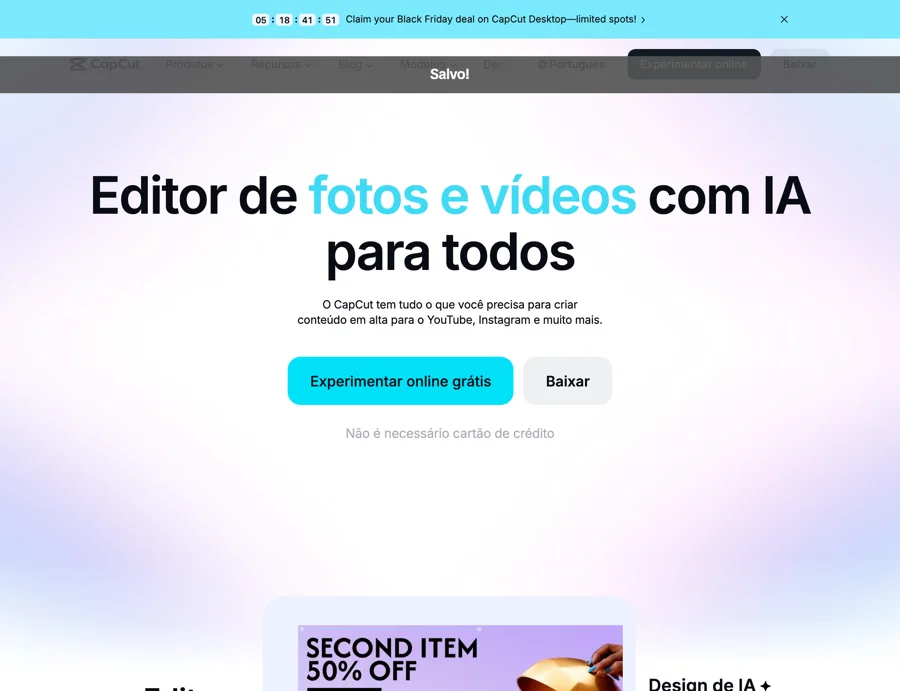 Print do site do CapCut, 25/10/2026