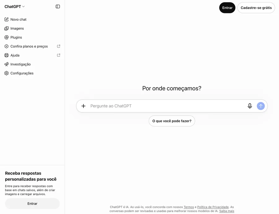 Print do site do ChatGPT, 25/10/2026