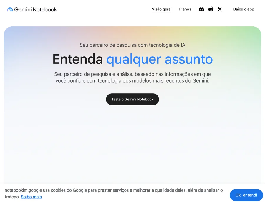 Print do site do Gemini Notebook, 25/10/2026
