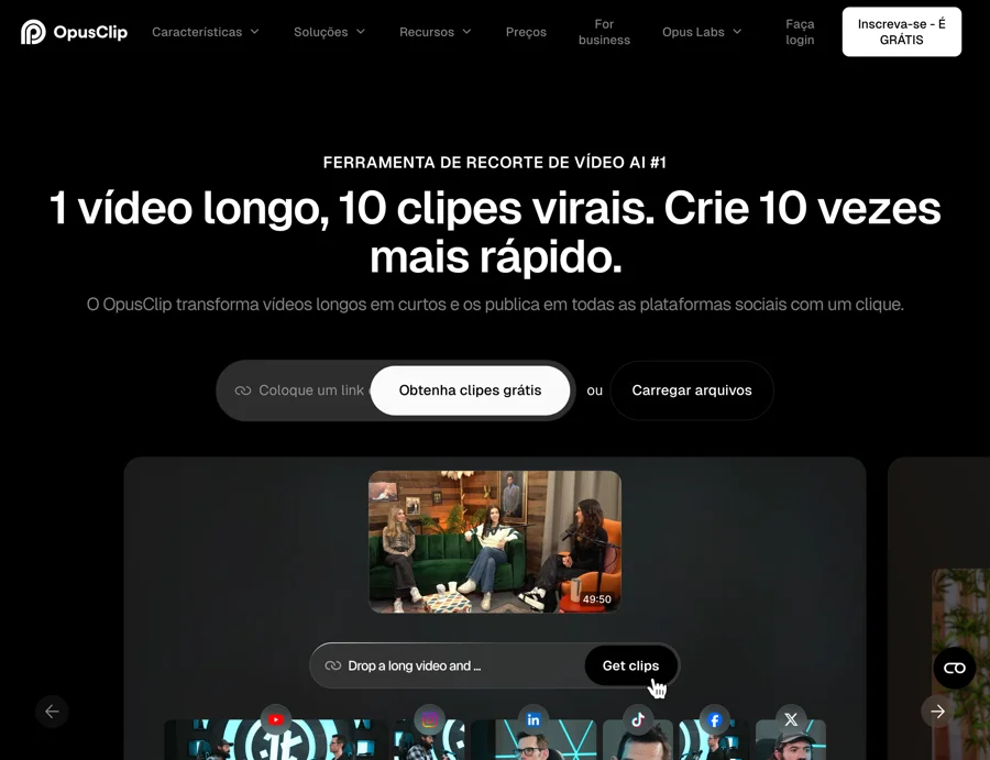 Print do site do OpusClip, 25/10/2026