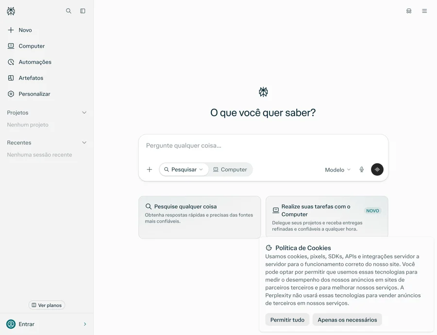 Print do site do Perplexity, 25/10/2026