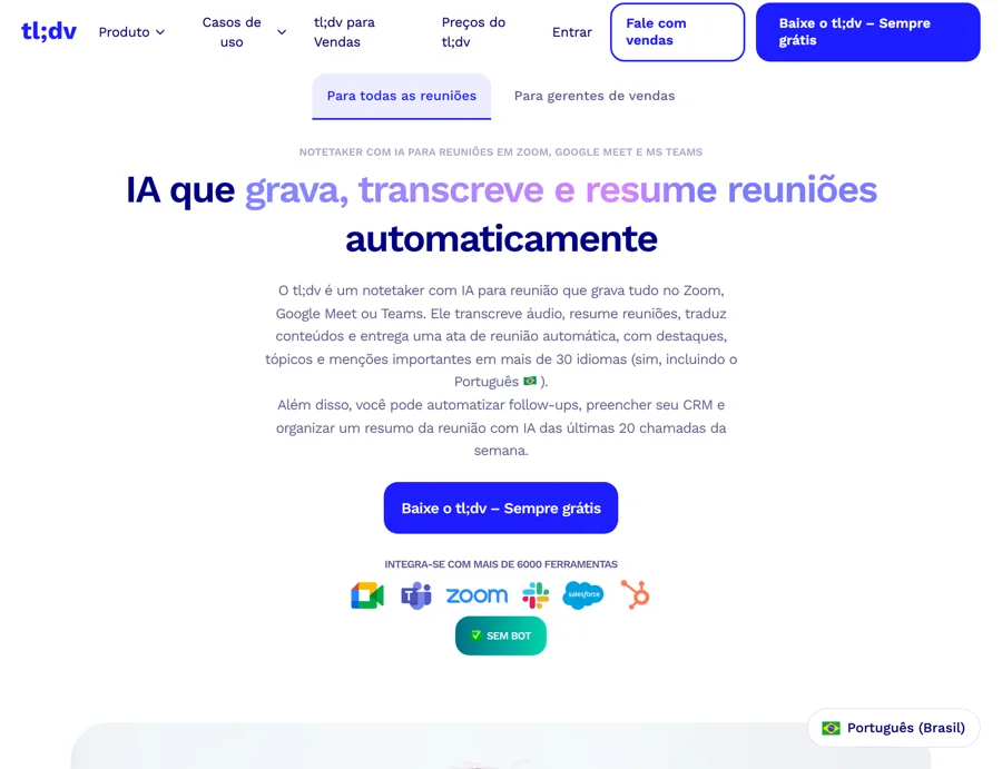 Print do site do tl;dv, 25/10/2026
