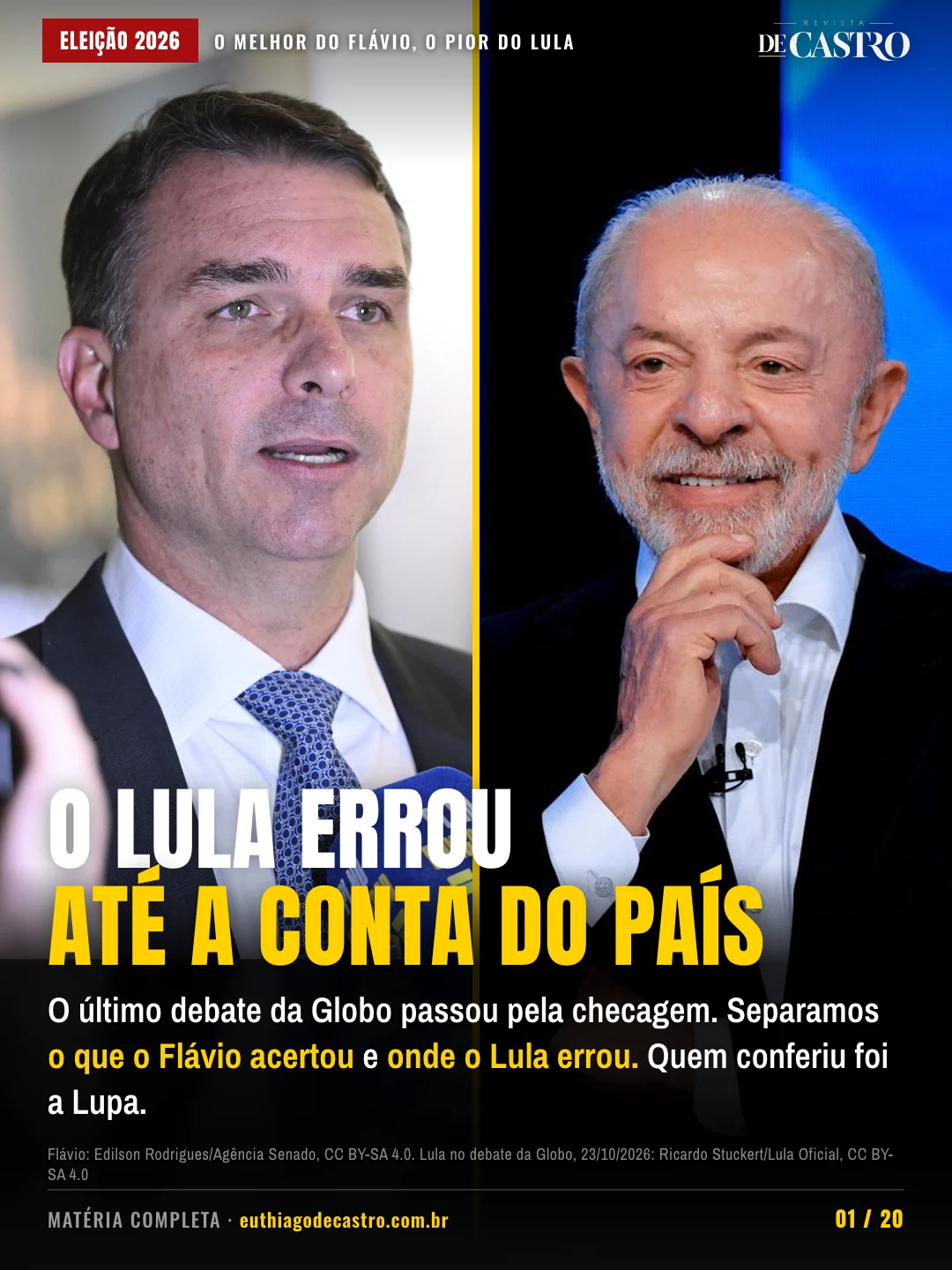 Flávio Bolsonaro: Edilson Rodrigues/Agência Senado, CC BY-SA 4.0. Lula no debate da Globo: Ricardo Stuckert/Lula Oficial, CC BY-SA 4.0