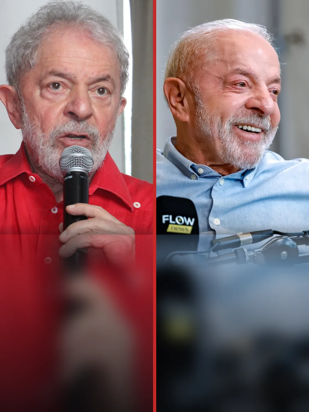À esquerda, Lula em Salvador, 14/11/2019 (Deputado Rosemberg, domínio público). À direita, Lula no Flow Podcast, 1/10/2026 (Ricardo Stuckert/Lula Oficial, CC BY-SA 4.0)
