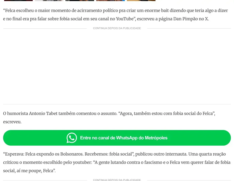 Reprodução do Metrópoles com as reações no X