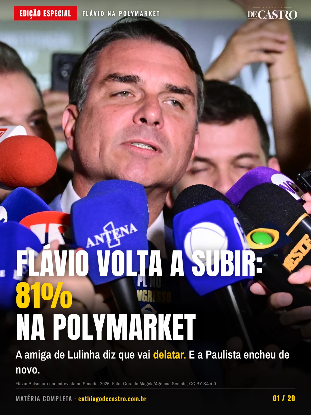 Flávio Bolsonaro em entrevista no Senado, 2026. Foto: Geraldo Magela/Agência Senado, CC BY-SA 4.0