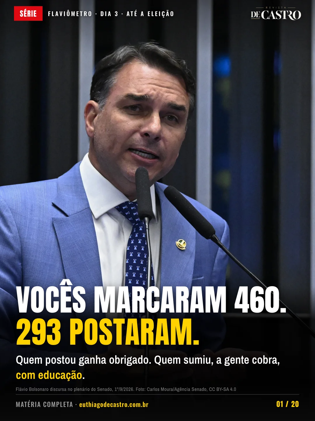 Flávio Bolsonaro discursa no plenário do Senado, 1º de setembro de 2026. Foto: Carlos Moura/Agência Senado, CC BY-SA 4.0