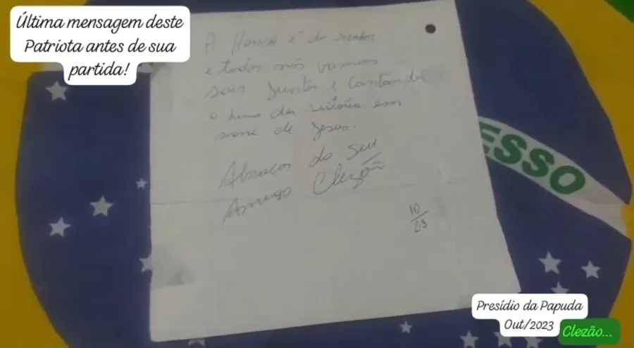 Bilhete de Cleriston Pereira da Cunha, o Clezão, outubro de 2023. Acervo pessoal de João Giffoni