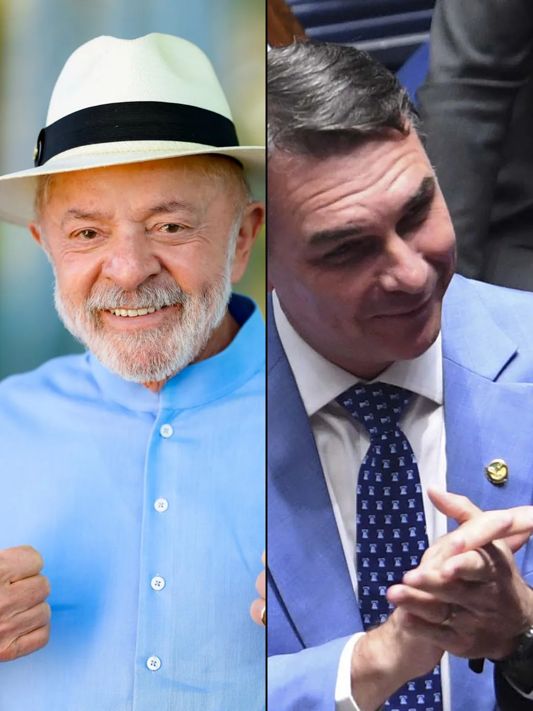 Lula no Alvorada, 9/7/2026 (Ricardo Stuckert/PR, CC BY-SA 4.0), e Flávio Bolsonaro no Senado, 1º/9/2026 (Jonas Pereira/Agência Senado, CC BY-SA 4.0)
