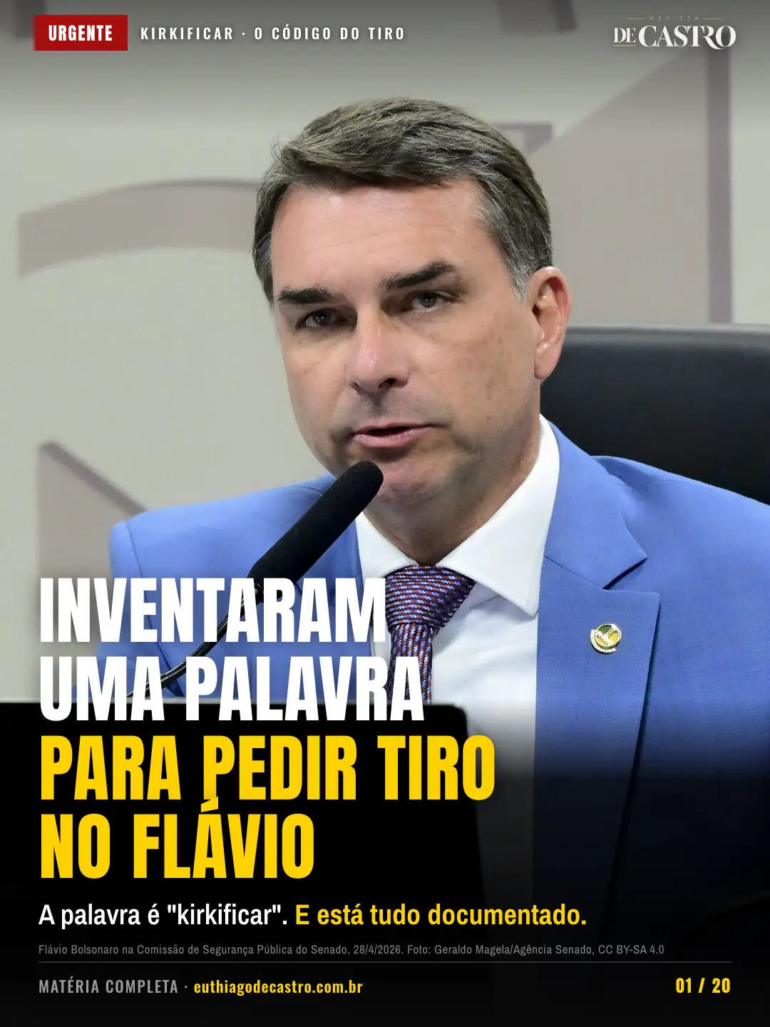 Flávio Bolsonaro na Comissão de Segurança Pública do Senado, 28 de abril de 2026. Foto: Geraldo Magela/Agência Senado, CC BY-SA 4.0