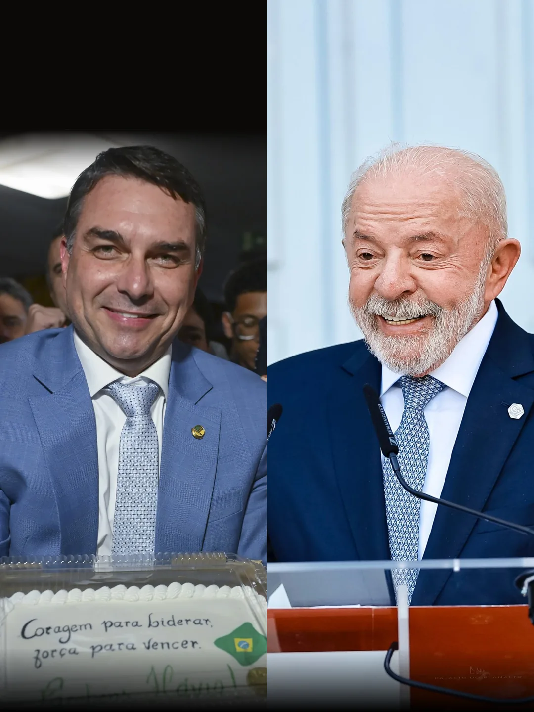 Flávio Bolsonaro (foto: Ton Molina/Agência Senado, CC BY-SA 4.0) e Lula (foto: Ricardo Stuckert/PR, CC BY-SA 4.0), via Wikimedia Commons