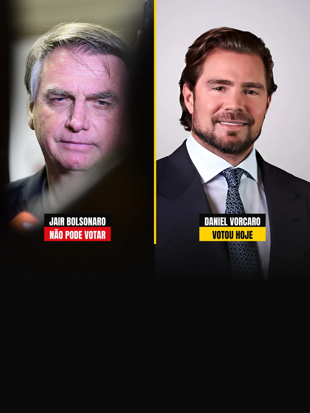 Jair Bolsonaro em entrevista no Senado, 2025 (Agência Senado, CC BY 2.0). Daniel Vorcaro, 2024 (Márcio Gustavo Vasconcelos, CC0, ampliada por IA)