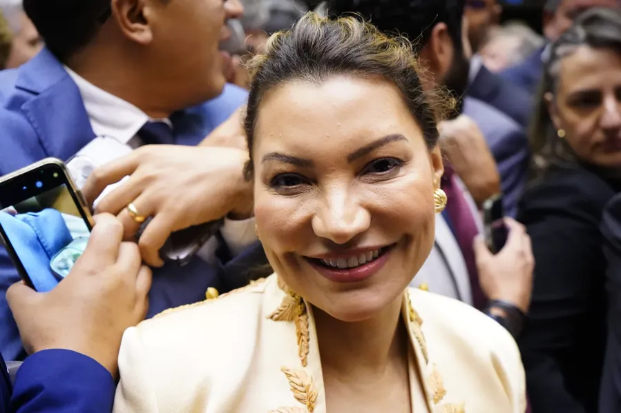 Janja na posse de Lula, em 1º de janeiro de 2023. Pablo Valadares / Câmara dos Deputados / Wikimedia Commons, CC BY 3.0