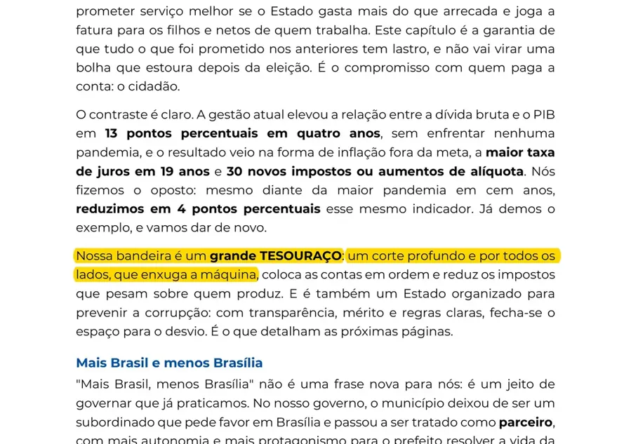 Página 68 do plano de governo de Flávio Bolsonaro, com destaque da revista