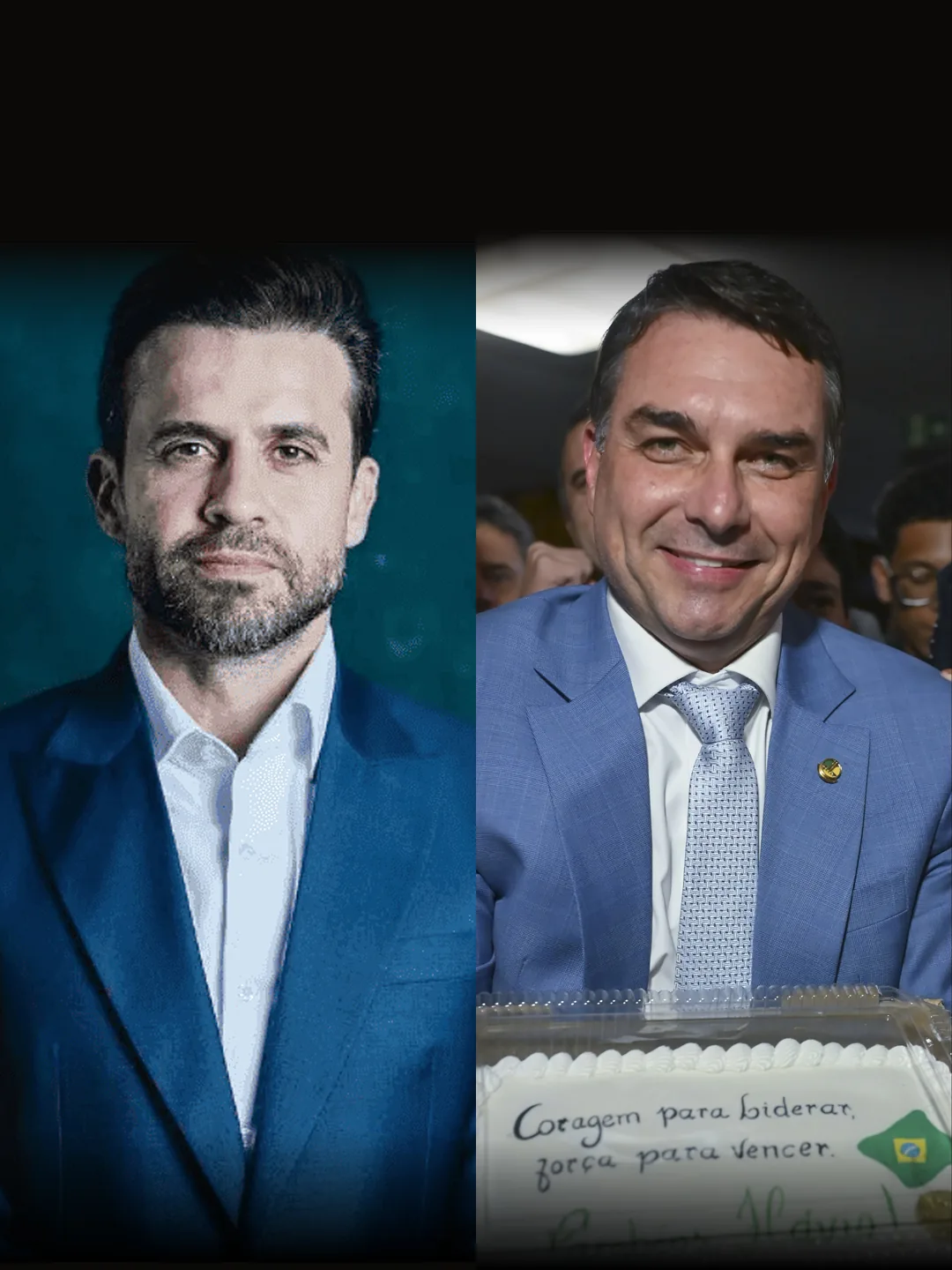 Pablo Marçal (Reprodução/SBT News, 29/9/2026) e Flávio Bolsonaro (foto: Ton Molina/Agência Senado, via Wikimedia Commons, CC BY-SA 4.0)