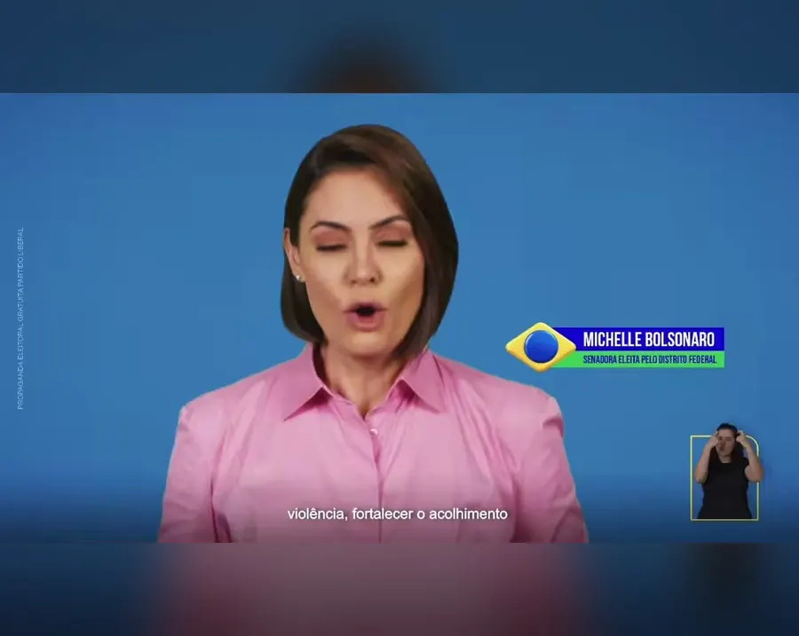 Michelle Bolsonaro no programa eleitoral de Flávio, 12/10/2026. Reprodução do vídeo oficial