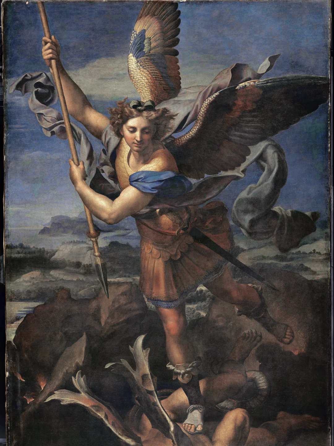 São Miguel Arcanjo vence Satanás, de Rafael, 1518, Museu do Louvre. Domínio público, via Wikimedia Commons