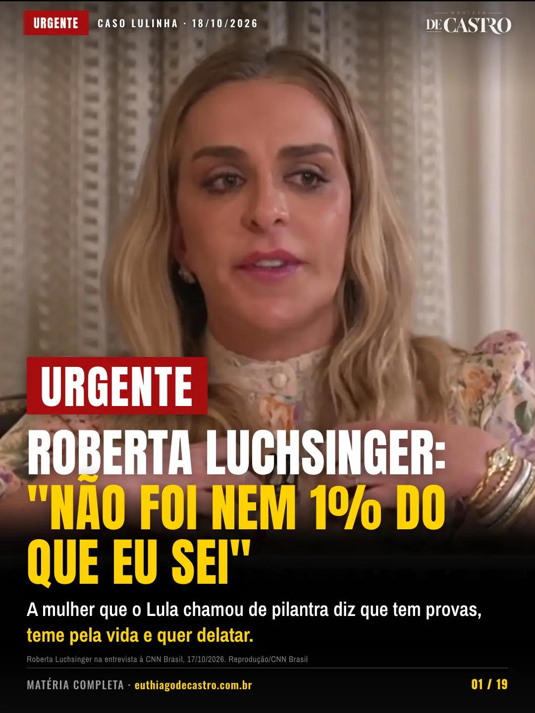 Roberta Luchsinger na entrevista à CNN Brasil, 17 de outubro de 2026. Reprodução/CNN Brasil