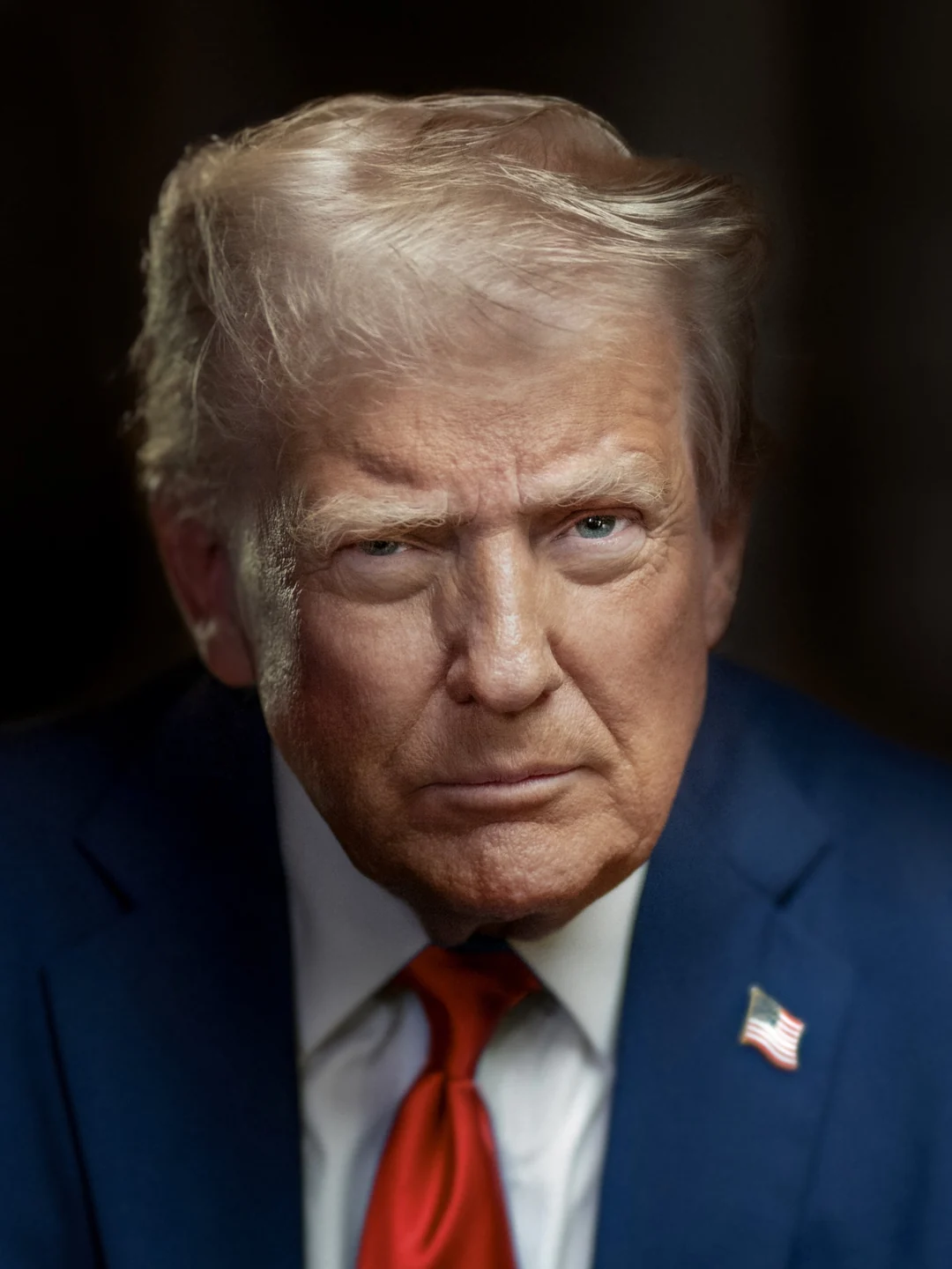 Retrato oficial de Donald Trump, 2025. Daniel Torok / Casa Branca, via Wikimedia Commons, domínio público