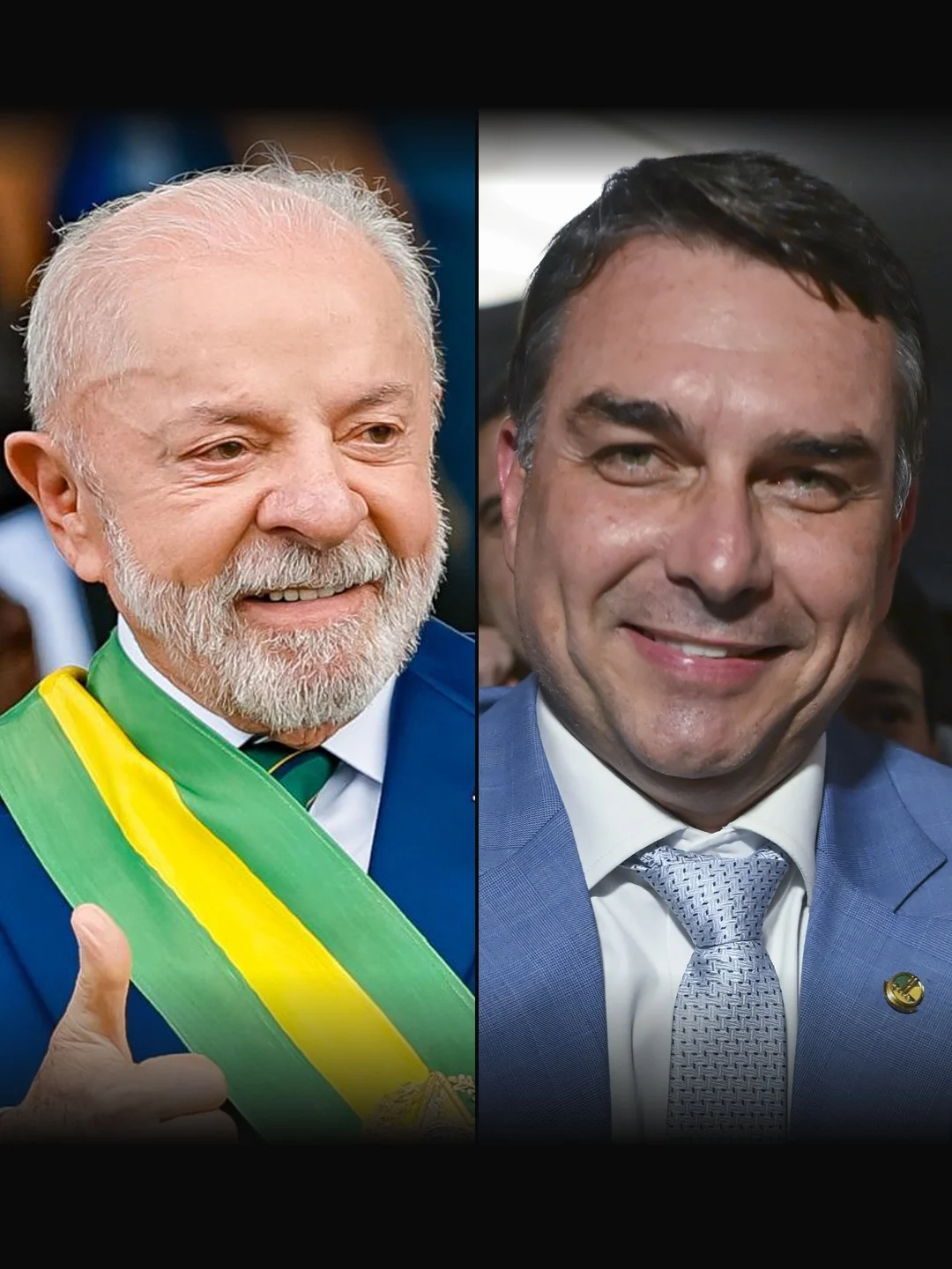 Lula (Lula Oficial) e Flávio Bolsonaro (Senado Federal), via Wikimedia Commons, CC BY-SA 4.0