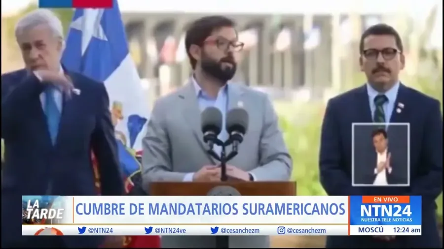 Gabriel Boric, presidente do Chile, em Brasília, em 30 de maio de 2023. Reprodução/NTN24