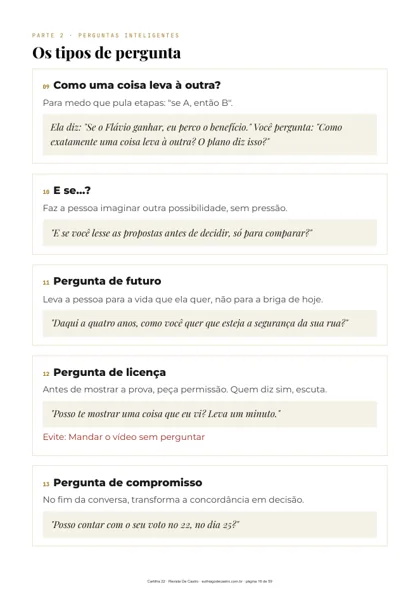 Página da cartilha com os tipos de pergunta inteligente