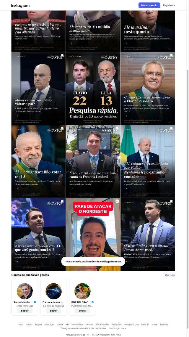 Print do feed do Instagram @euthiagodecastro com doze capas da Revista De Castro em grade