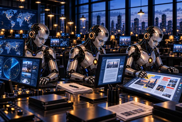 Os 3 robôs da redação trabalhando